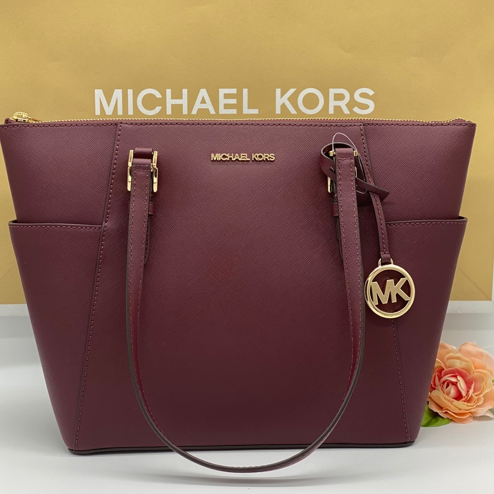 MICHAEL KORS CHARLOTTE LARGE TOP ZIP TOTE DARK CHERRY NWT - Picture 14 of 16